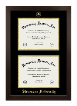 Stevenson University Double Degree (Stacked) Frame in Manhattan Espresso with Black & Gold Mats for document: 8 1/2"h x 11"w  , document: 8 1/2"h x 11"w  
