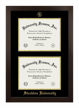 Stockton University Double Degree (Stacked) Frame in Manhattan Espresso with Black & Gold Mats for document: 8 1/2"h x 11"w  , document: 8 1/2"h x 11"w  