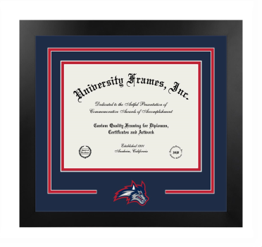Stony Brook University Logo Mat Frame in Manhattan Black with Navy Blue & Red Mats for DOCUMENT: 8 1/2"H X 11"W  