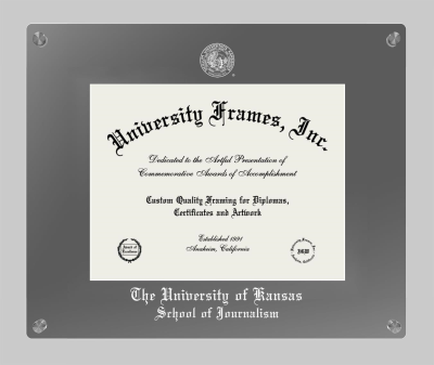University of Kansas School of Journalism Lucent Clear-over-Smoke Frame in Lucent Smoke Moulding with Lucent Smoke Mat for document: 8 1/2"h x 11"w  