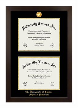 University of Kansas School of Journalism Double Degree (Stacked) Frame in Manhattan Espresso with Black & Gold Mats for document: 8 1/2"h x 11"w  , document: 8 1/2"h x 11"w  