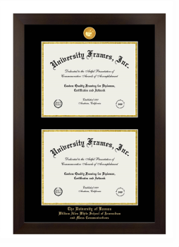 University of Kansas William Allen White School of Journalism and Mass Communications Double Degree (Stacked) Frame in Manhattan Espresso with Black & Gold Mats for document: 8 1/2"h x 11"w  , document: 8 1/2"h x 11"w  