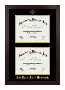 Sul Ross State University Double Degree (Stacked) Frame in Manhattan Espresso with Black & Gold Mats for document: 8 1/2"h x 11"w  , document: 8 1/2"h x 11"w  