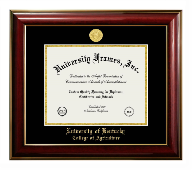 University of Kentucky College of Agriculture Diploma Frame in Classic Mahogany with Gold Trim with Black & Gold Mats for document: 8 1/2"h x 11"w  