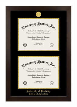 University of Kentucky College of Agriculture Double Degree (Stacked) Frame in Manhattan Espresso with Black & Gold Mats for document: 8 1/2"h x 11"w  , document: 8 1/2"h x 11"w  