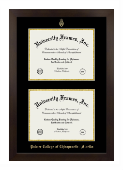 Palmer College of Chiropractic - Florida Double Degree (Stacked) Frame in Manhattan Espresso with Black & Gold Mats for document: 8 1/2"h x 11"w  , document: 8 1/2"h x 11"w  