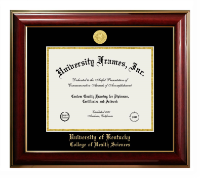 University of Kentucky College of Health Sciences Diploma Frame in Classic Mahogany with Gold Trim with Black & Gold Mats for document: 8 1/2"h x 11"w  