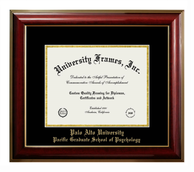 Palo Alto University Pacific Graduate School of Psychology Diploma Frame in Classic Mahogany with Gold Trim with Black & Gold Mats for DOCUMENT: 8 1/2"H X 11"W  