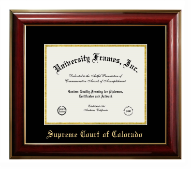 Supreme Court of Colorado Diploma Frame in Classic Mahogany with Gold Trim with Black & Gold Mats for document: 8 1/2"h x 11"w  