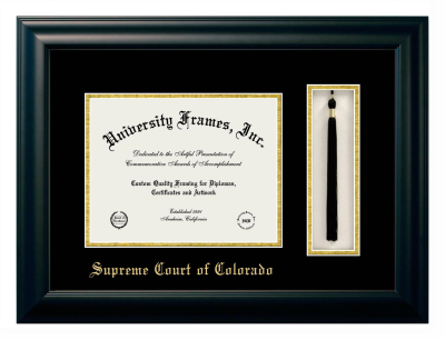 Supreme Court of Colorado Diploma with Tassel Box Frame in Satin Black with Black & Gold Mats for document: 8 1/2"h x 11"w  