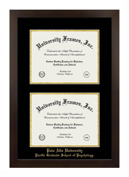 Palo Alto University Pacific Graduate School of Psychology Double Degree (Stacked) Frame in Manhattan Espresso with Black & Gold Mats for document: 8 1/2"h x 11"w  , document: 8 1/2"h x 11"w  