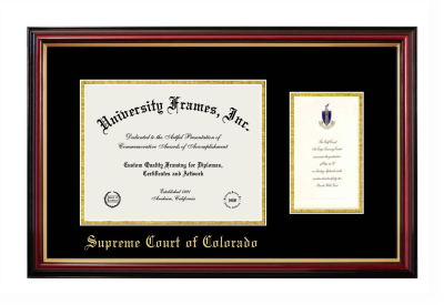 Supreme Court of Colorado Diploma with Announcement Frame in Petite Mahogany with Gold Trim with Black & Gold Mats for document: 8 1/2"h x 11"w  , diploma: 7"h x 4"w  