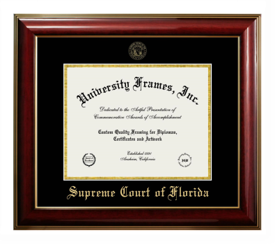 Supreme Court of Florida Diploma Frame in Classic Mahogany with Gold Trim with Black & Gold Mats for document: 8 1/2"h x 11"w  