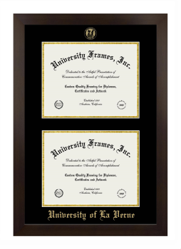 University of La Verne Double Degree (Stacked) Frame in Manhattan Espresso with Black & Gold Mats for document: 8 1/2"h x 11"w  , document: 8 1/2"h x 11"w  