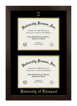University of Liverpool Double Degree (Stacked) Frame in Manhattan Espresso with Black & Gold Mats for document: 8 1/2"h x 11"w  , document: 8 1/2"h x 11"w  
