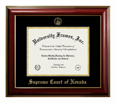 Supreme Court of Nevada Diploma Frame in Classic Mahogany with Gold Trim with Black & Gold Mats for DOCUMENT: 8 1/2"H X 11"W  