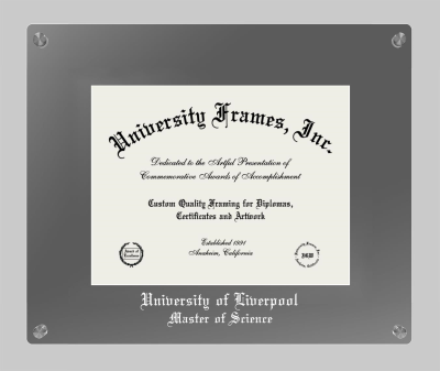 University of Liverpool Master of Science Lucent Clear-over-Smoke Frame in Lucent Smoke Moulding with Lucent Smoke Mat for document: 8 1/2"h x 11"w  