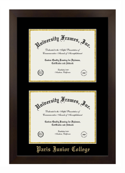 Paris Junior College Double Degree (Stacked) Frame in Manhattan Espresso with Black & Gold Mats for document: 8 1/2"h x 11"w  , document: 8 1/2"h x 11"w  