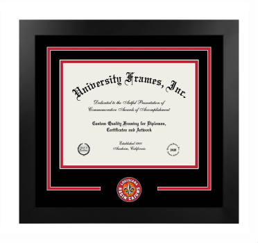 University of Louisiana at Lafayette Logo Mat Frame in Manhattan Black with Black & Red Mats for document: 8 1/2"h x 11"w  