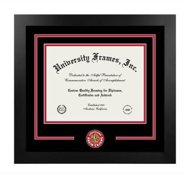 University of Louisiana at Lafayette Logo Mat Frame in Manhattan Black with Black & Red Mats for DOCUMENT: 8 1/2"H X 11"W  