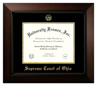 Supreme Court of Ohio Diploma Frame in Legacy Black Cherry with Black & Gold Mats for DOCUMENT: 8 1/2"H X 11"W  