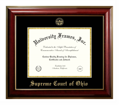 Supreme Court of Ohio Diploma Frame in Classic Mahogany with Gold Trim with Black & Gold Mats for DOCUMENT: 8 1/2"H X 11"W  