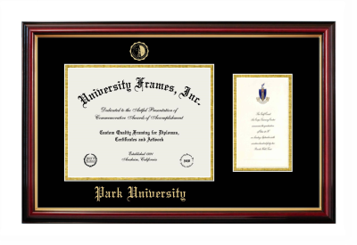Park University Diploma with Announcement Frame in Petite Mahogany with Gold Trim with Black & Gold Mats for document: 8 1/2"h x 11"w  , diploma: 7"h x 4"w  