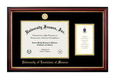 University of Louisiana at Monroe Diploma with Announcement Frame in Petite Mahogany with Gold Trim with Black & Gold Mats for document: 8 1/2"h x 11"w  , diploma: 7"h x 4"w  