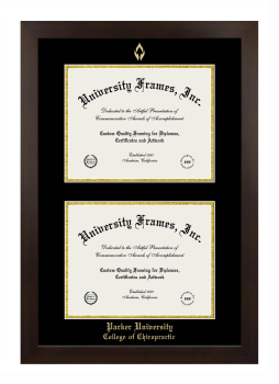 Parker University College of Chiropractic Double Degree (Stacked) Frame in Manhattan Espresso with Black & Gold Mats for document: 8 1/2"h x 11"w  , document: 8 1/2"h x 11"w  