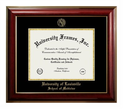 University of Louisville School of Medicine Diploma Frame in Classic Mahogany with Gold Trim with Black & Gold Mats for document: 8 1/2"h x 11"w  