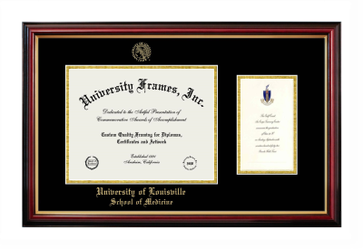 University of Louisville School of Medicine Diploma with Announcement Frame in Petite Mahogany with Gold Trim with Black & Gold Mats for document: 8 1/2"h x 11"w  , diploma: 7"h x 4"w  