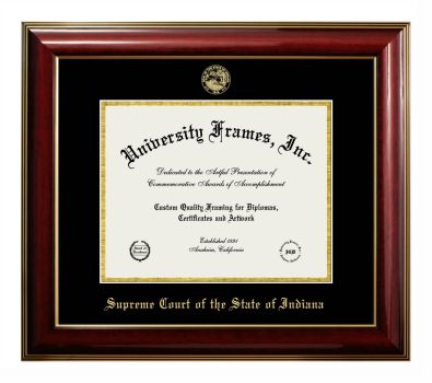Supreme Court of the State of Indiana Diploma Frame in Classic Mahogany with Gold Trim with Black & Gold Mats for document: 8 1/2"h x 11"w  