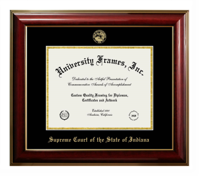 Supreme Court of the State of Indiana Diploma Frame in Classic Mahogany with Gold Trim with Black & Gold Mats for DOCUMENT: 8 1/2"H X 11"W  