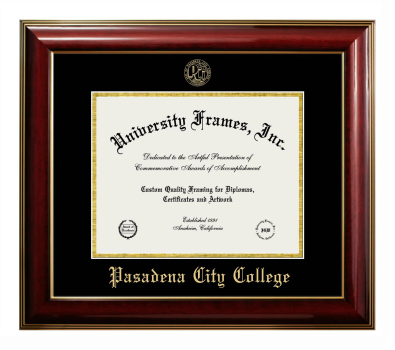 Pasadena City College Diploma Frame in Classic Mahogany with Gold Trim with Black & Gold Mats for DOCUMENT: 8 1/2"H X 11"W  