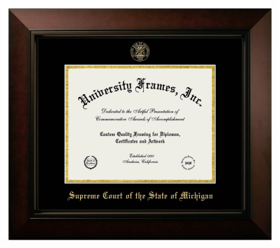 Supreme Court of the State of Michigan Diploma Frame in Legacy Black Cherry with Black & Gold Mats for DOCUMENT: 8 1/2"H X 11"W  