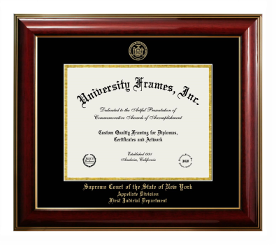 Supreme Court of the State of New York Appellate Division First Judicial Department Diploma Frame in Classic Mahogany with Gold Trim with Black & Gold Mats for document: 8 1/2"h x 11"w  