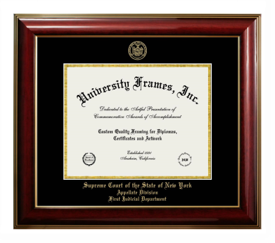 Supreme Court of the State of New York Appellate Division First Judicial Department Diploma Frame in Classic Mahogany with Gold Trim with Black & Gold Mats for DOCUMENT: 8 1/2"H X 11"W  