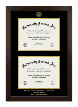 Supreme Court of the State of New York Appellate Division First Judicial Department Double Degree (Stacked) Frame in Manhattan Espresso with Black & Gold Mats for document: 8 1/2"h x 11"w  , document: 8 1/2"h x 11"w  