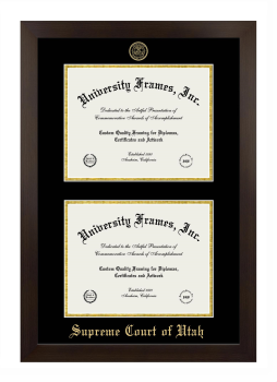 Supreme Court of Utah Double Degree (Stacked) Frame in Manhattan Espresso with Black & Gold Mats for document: 8 1/2"h x 11"w  , document: 8 1/2"h x 11"w  