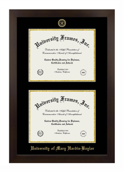 University of Mary Hardin-Baylor Double Degree (Stacked) Frame in Manhattan Espresso with Black & Gold Mats for document: 8 1/2"h x 11"w  , document: 8 1/2"h x 11"w  