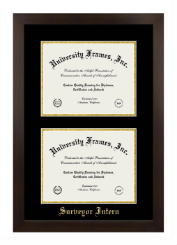 Surveyor Intern Double Degree (Stacked) Frame in Manhattan Espresso with Black & Gold Mats for document: 8 1/2"h x 11"w  , document: 8 1/2"h x 11"w  