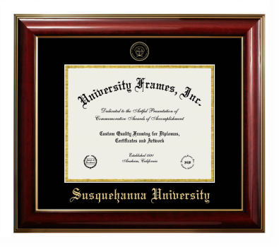 Susquehanna University Diploma Frame in Classic Mahogany with Gold Trim with Black & Gold Mats for DOCUMENT: 8 1/2"H X 11"W  