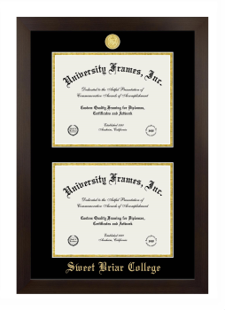 Sweet Briar College Double Degree (Stacked) Frame in Manhattan Espresso with Black & Gold Mats for document: 8 1/2"h x 11"w  , document: 8 1/2"h x 11"w  