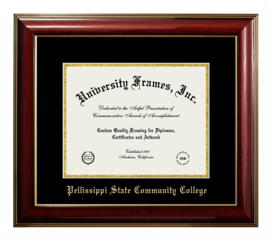 Pellissippi State Community College Diploma Frame in Classic Mahogany with Gold Trim with Black & Gold Mats for DOCUMENT: 8 1/2"H X 11"W  