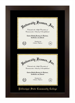 Pellissippi State Community College Double Degree (Stacked) Frame in Manhattan Espresso with Black & Gold Mats for document: 8 1/2"h x 11"w  , document: 8 1/2"h x 11"w  