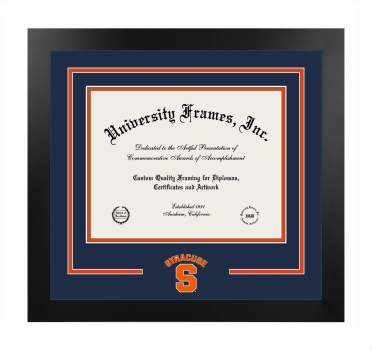 Syracuse University Logo Mat Frame in Manhattan Black with Navy Blue & Orange Mats for DOCUMENT: 8 1/2"H X 11"W  