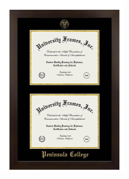 Peninsula College Double Degree (Stacked) Frame in Manhattan Espresso with Black & Gold Mats for document: 8 1/2"h x 11"w  , document: 8 1/2"h x 11"w  