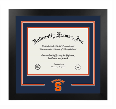 Syracuse University College of Law Logo Mat Frame in Manhattan Black with Navy Blue & Orange Mats for document: 8 1/2"h x 11"w  