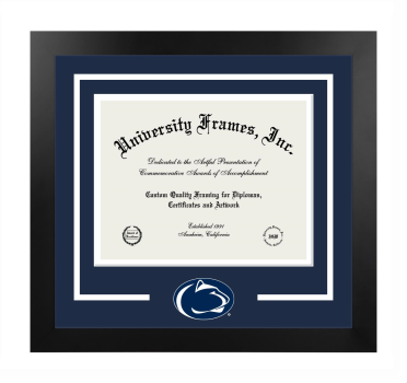 Penn State Logo Mat Frame in Manhattan Black with Navy Blue & White Mats for DOCUMENT: 8 1/2"H X 11"W  