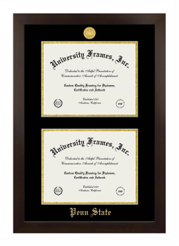 Penn State Double Degree (Stacked) Frame in Manhattan Espresso with Black & Gold Mats for DOCUMENT: 8 1/2"H X 11"W  , DOCUMENT: 8 1/2"H X 11"W  